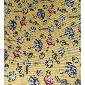 Vineyard Vines Tie 100% Silk Tropical Flamingos Olives Swizzle USA 60” x 4” Vtg